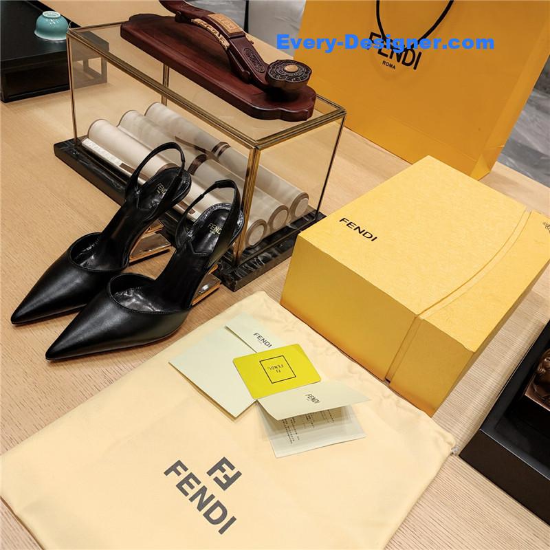 F**di first black leather slingback pumps