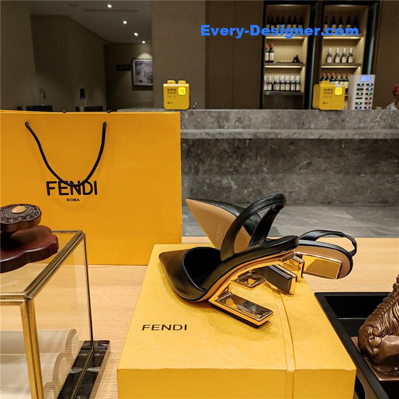 F**di first black leather slingback pumps