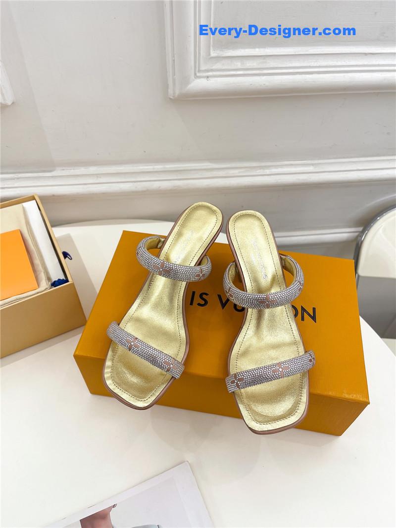 l0vis vvtt0n lv square toe hot D1am0nd high-heeled slippers