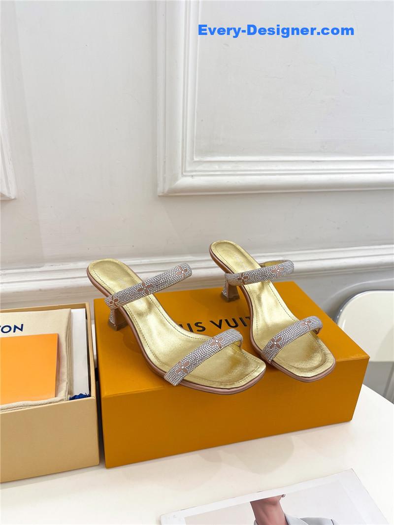 l0vis vvtt0n lv square toe hot D1am0nd high-heeled slippers
