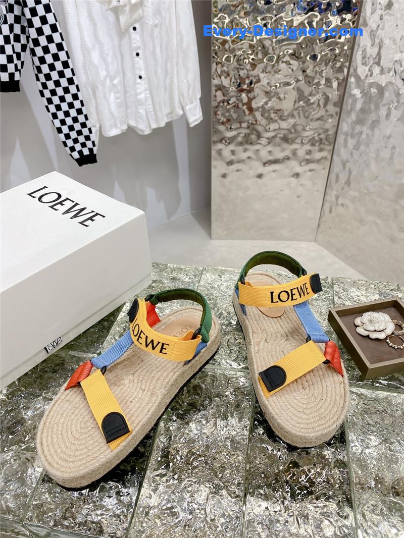 L0ew* new straw platform color block sandals