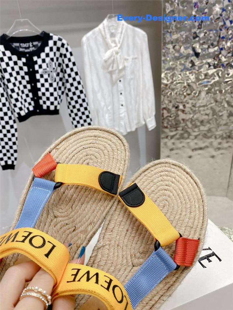 L0ew* new straw platform color block sandals