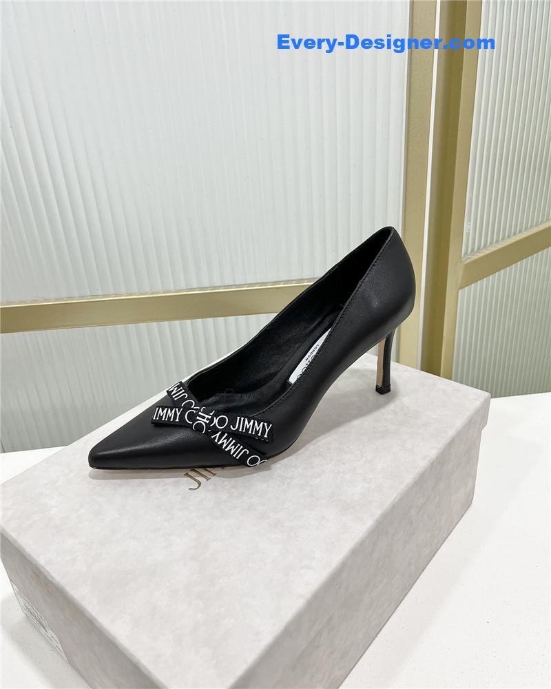 J1m*y Ch00 new logo print webbing square toe flat shoes