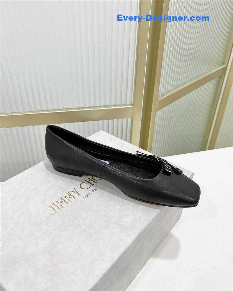 J1m*y Ch00 new logo print webbing square toe flat shoes