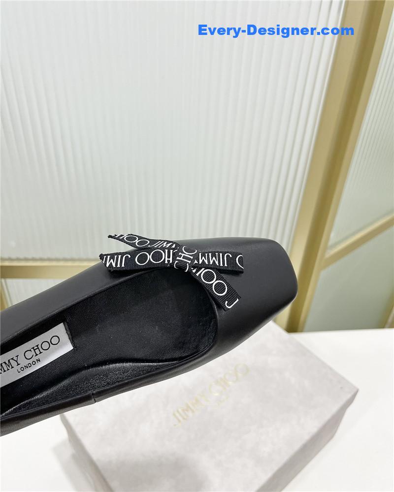 J1m*y Ch00 new logo print webbing square toe flat shoes