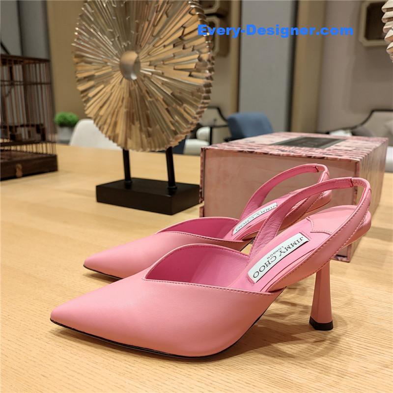 J1m*y Ch00 pink amel 50mm leather pumps