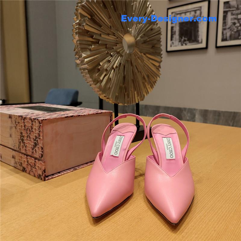 J1m*y Ch00 pink amel 50mm leather pumps