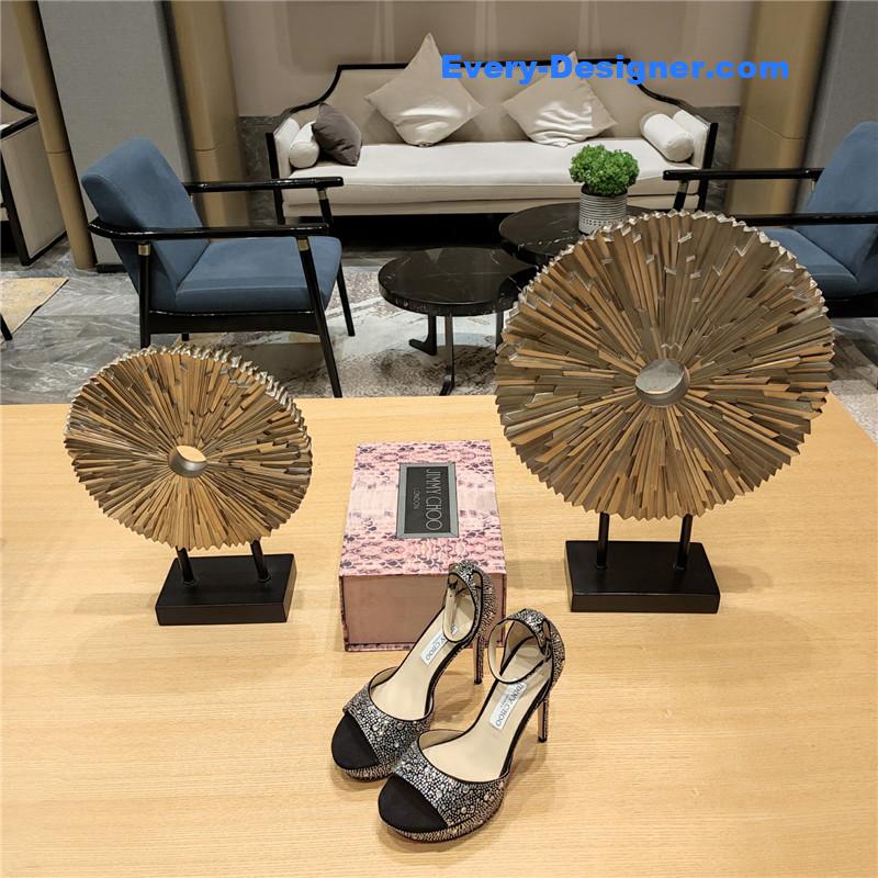J1m*y Ch00 crystal chain heeled platform sandals