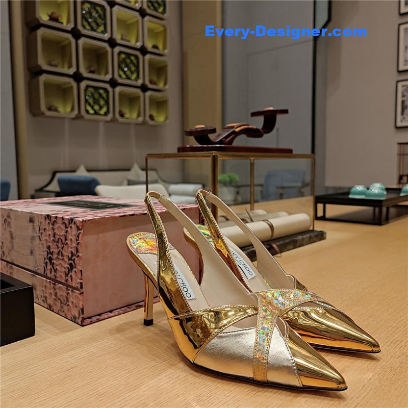 J1m*y Ch00 high-heeled hollow leather style pointed sandals