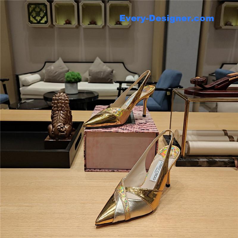 J1m*y Ch00 high-heeled hollow leather style pointed sandals