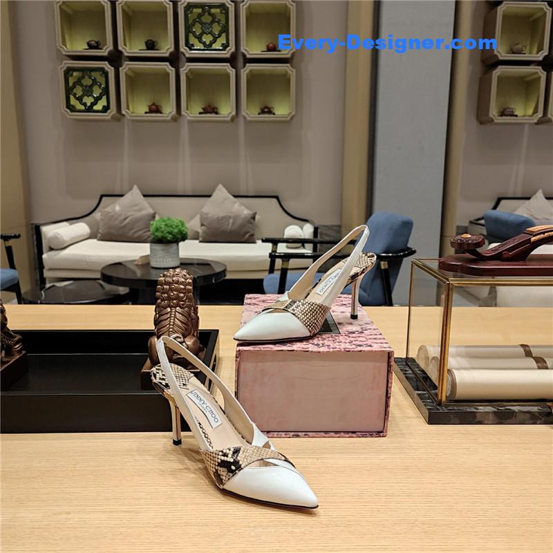 J1m*y Ch00 high-heeled hollow leather style pointed sandals