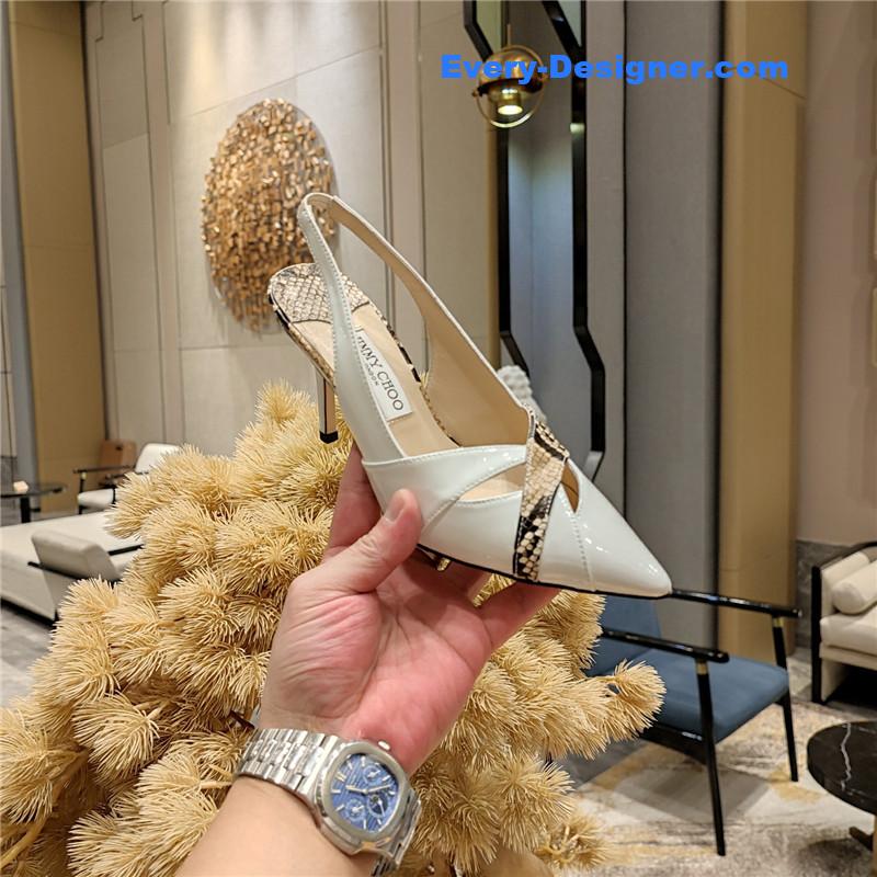 J1m*y Ch00 high-heeled hollow leather style pointed sandals