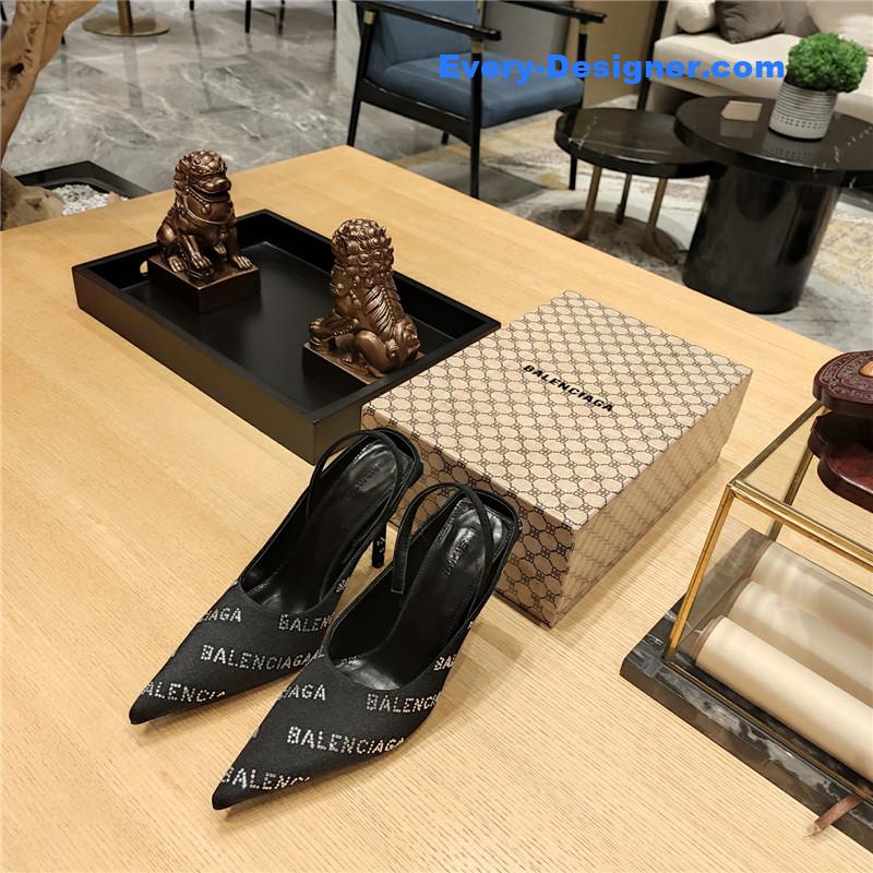 Ba1en*iaga pointed toe stiletto square tail mule sliders