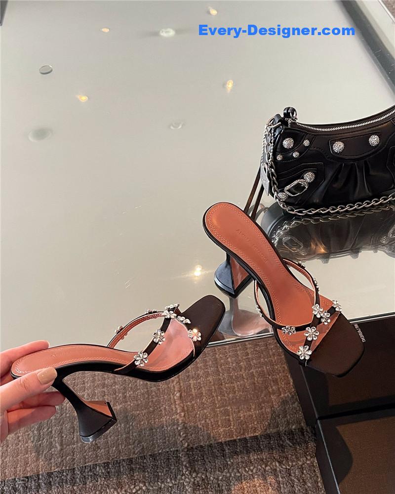 Amina Muaddi Floral Crystal Pumps Wineglass Heel Sandals