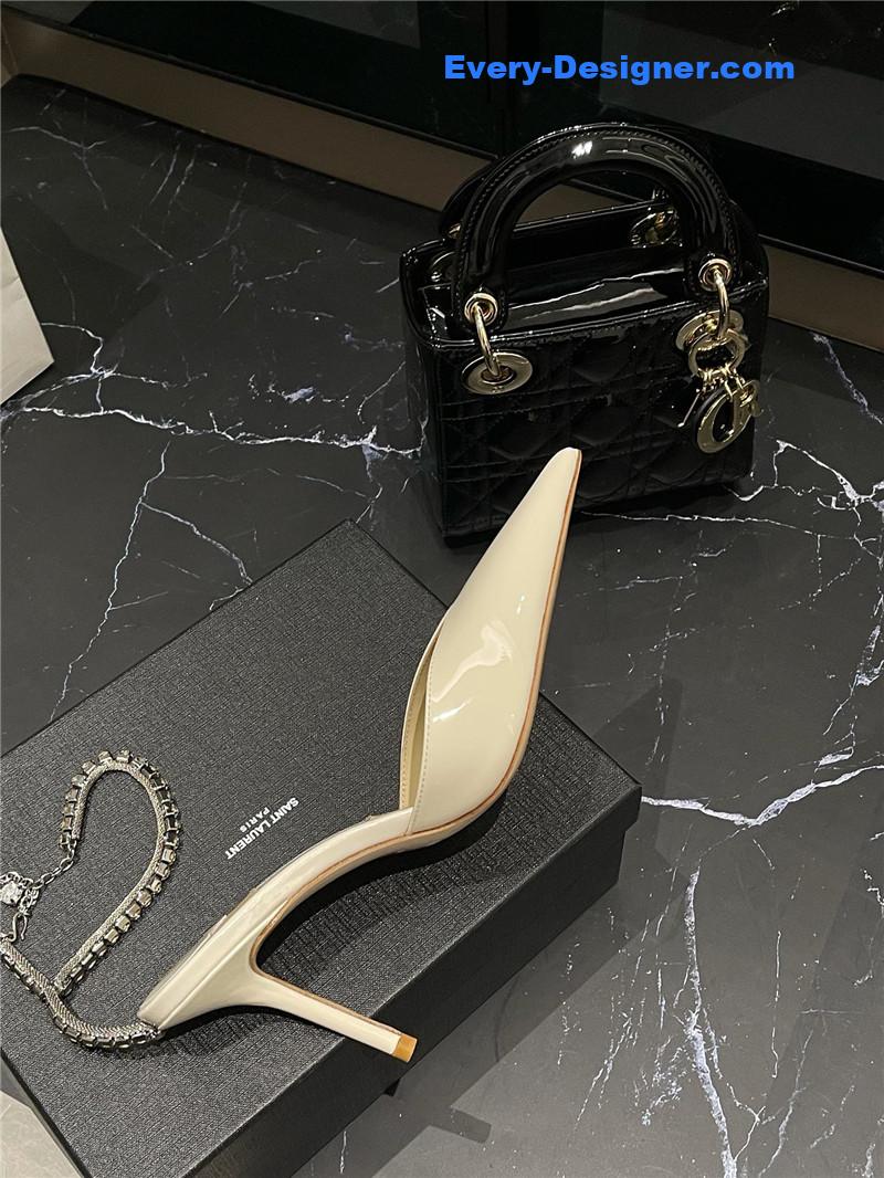 J1m*y Ch00 patent-leather crystal chain pumps