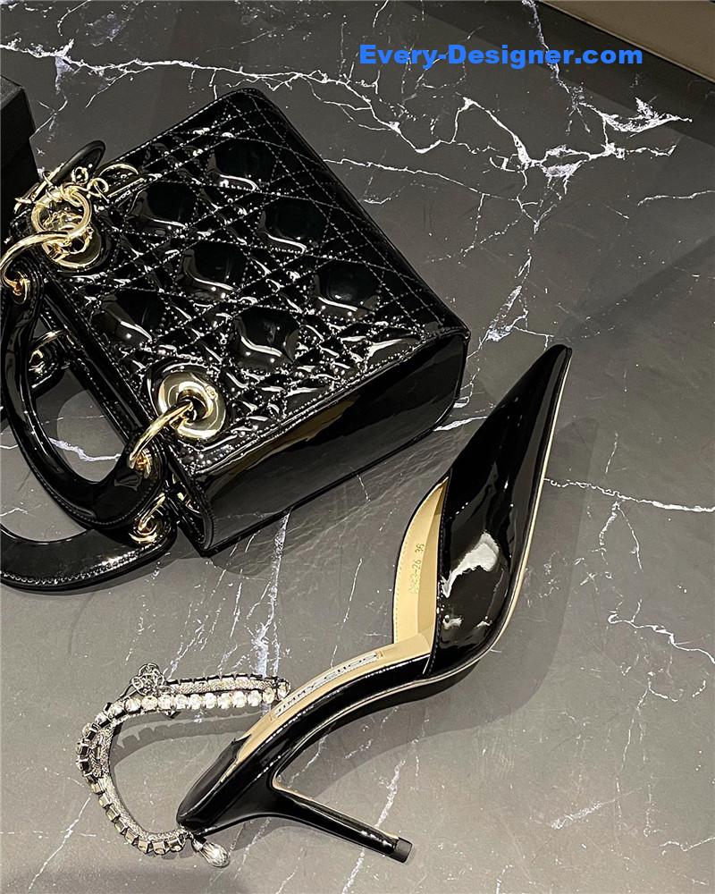 J1m*y Ch00 patent-leather crystal chain pumps