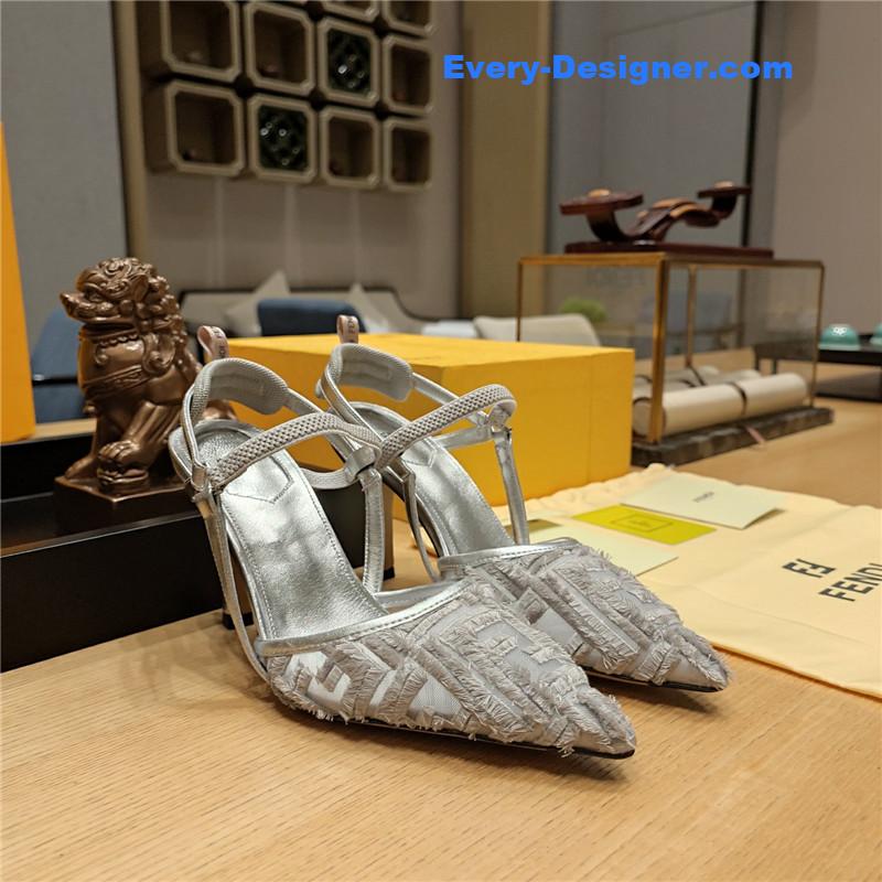 F**di flocked embroidered pointed toe sandals