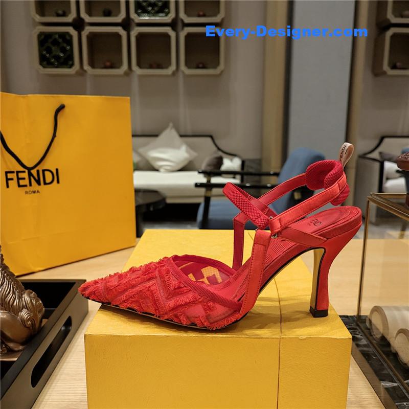 F**di flocked embroidered pointed toe sandals
