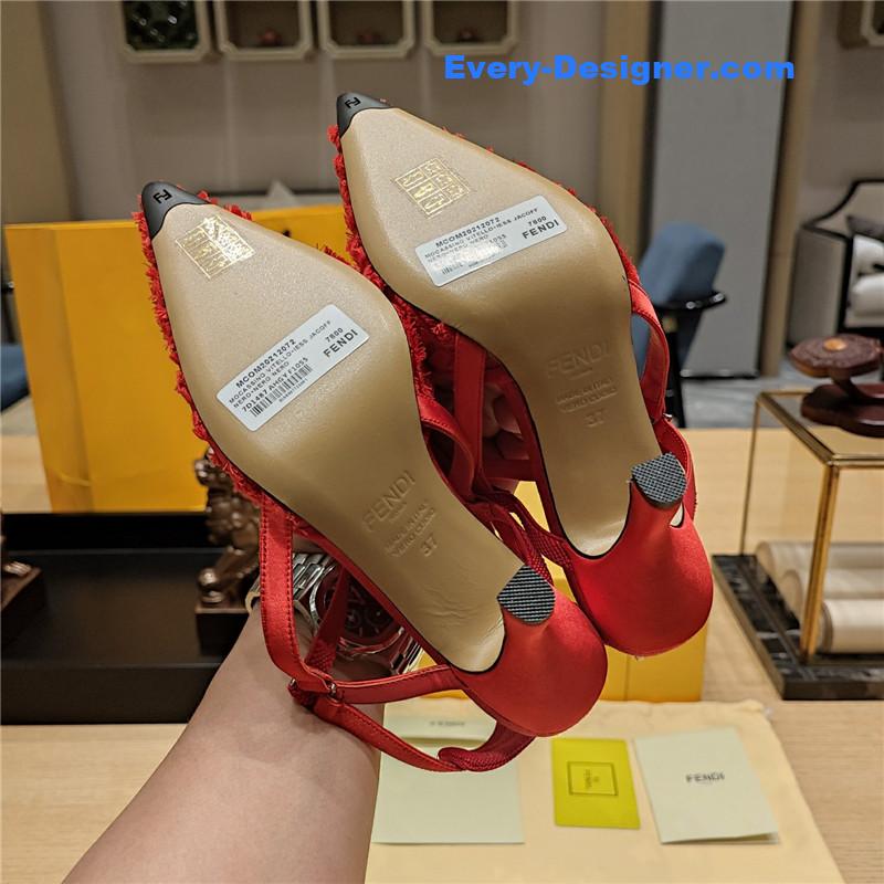 F**di flocked embroidered pointed toe sandals