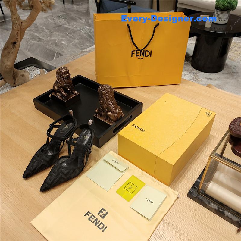 F**di flocked embroidered pointed toe sandals
