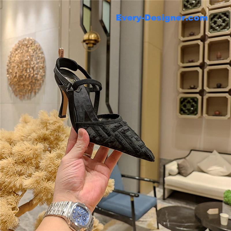 F**di flocked embroidered pointed toe sandals