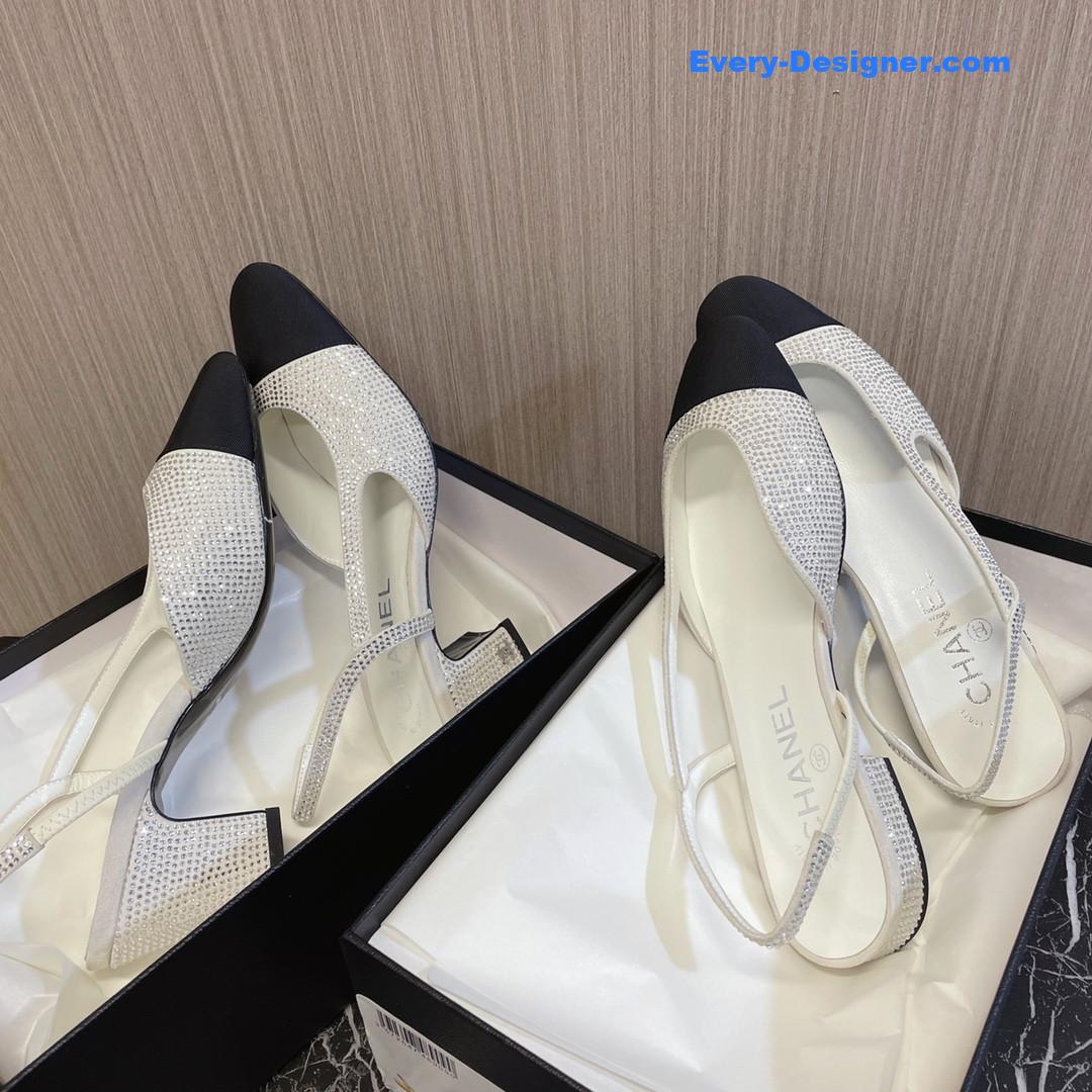 CC rhinestone thick heel side empty sandals
