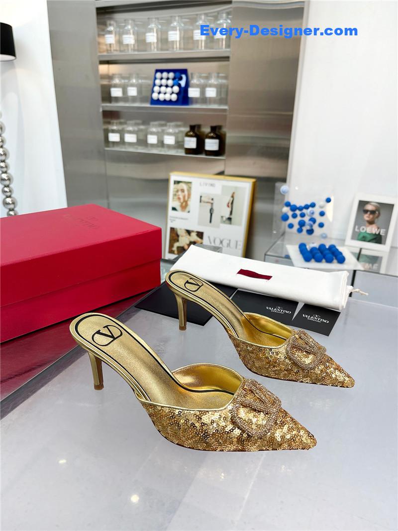 Va1e*ntin0 new sequin version v buckle classic slippers