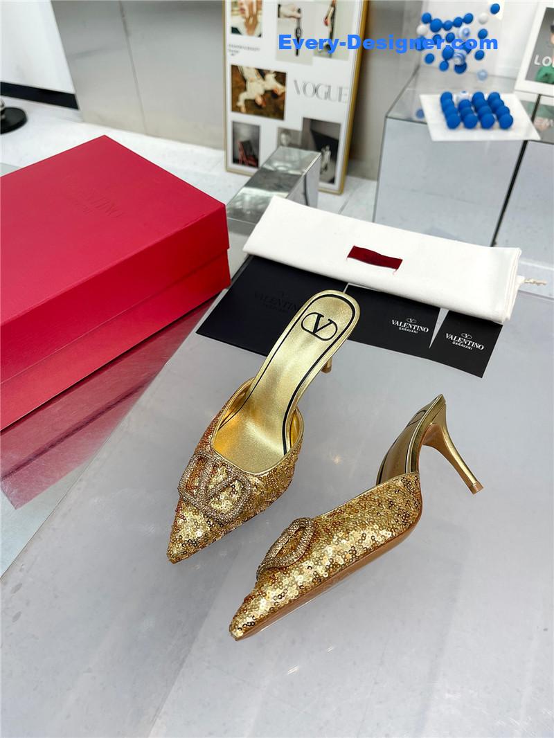 Va1e*ntin0 new sequin version v buckle classic slippers