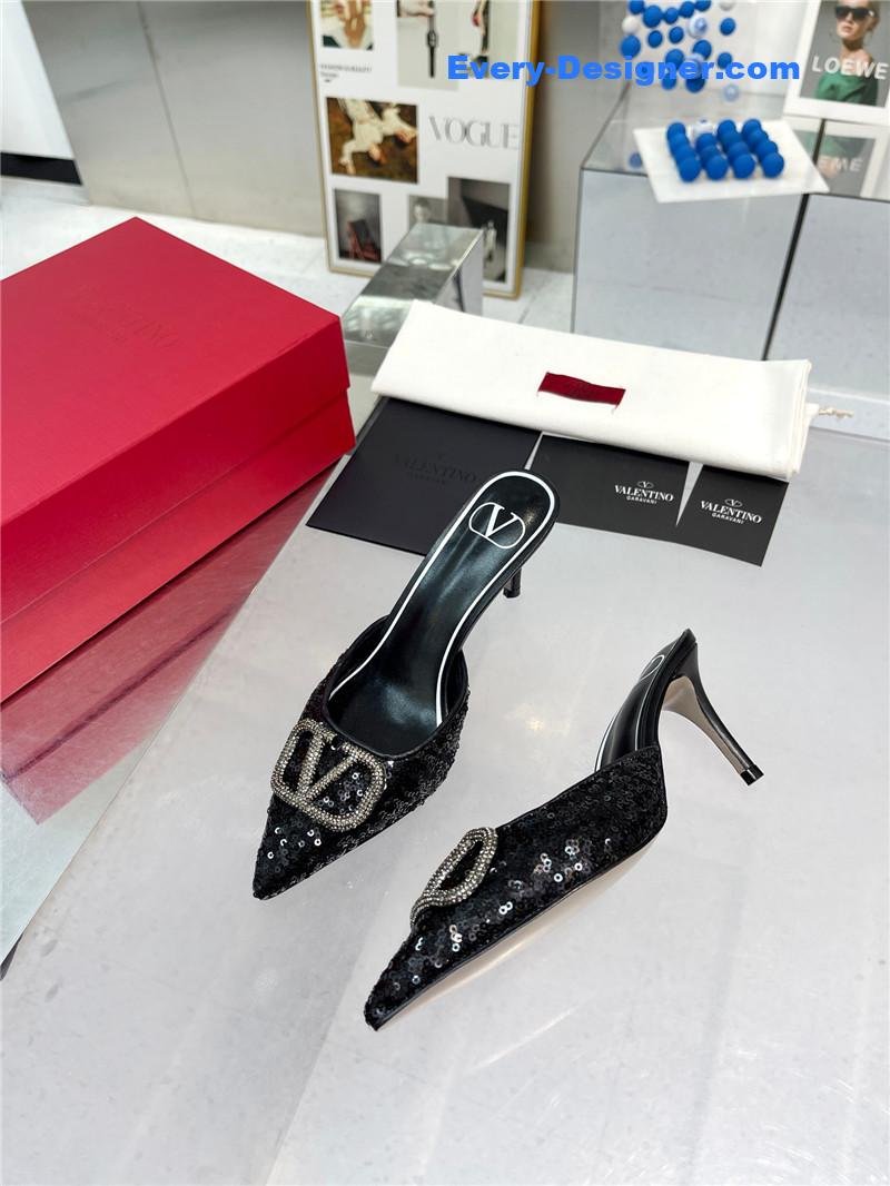 Va1e*ntin0 new sequin version v buckle classic slippers