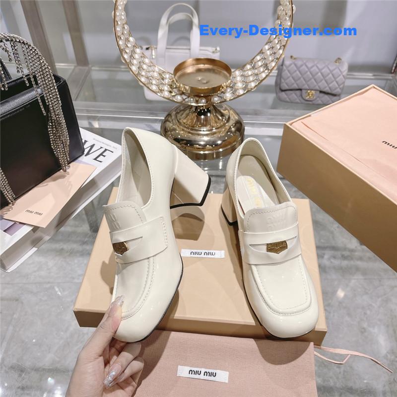 M1um1u gold coin loafer patent leather high heels