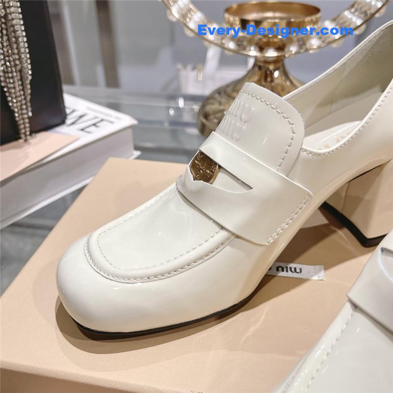 M1um1u gold coin loafer patent leather high heels