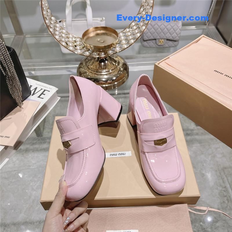 M1um1u gold coin loafer patent leather high heels