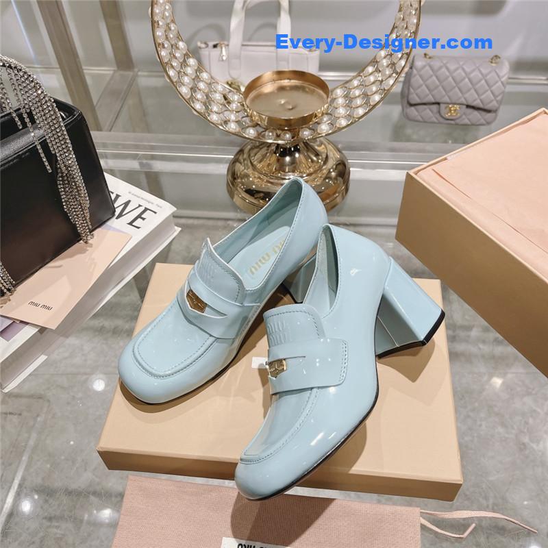 M1um1u gold coin loafer patent leather high heels