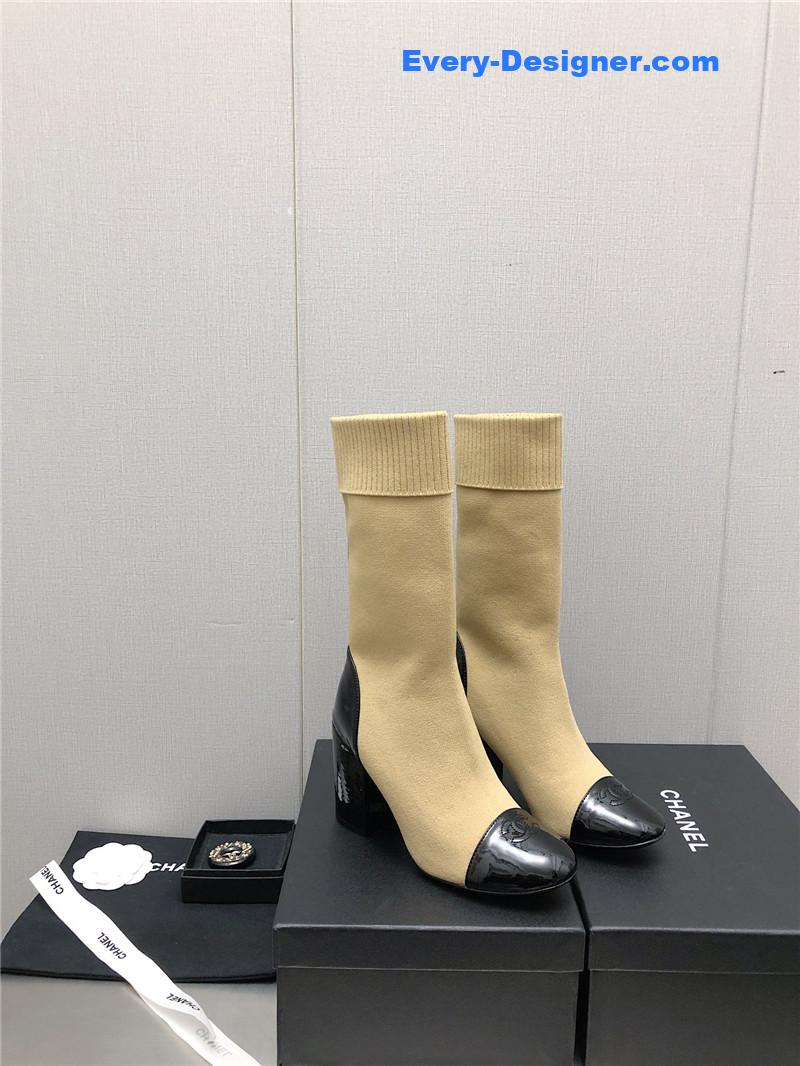 CC autumn winter small fragrance chunky heel socks boots