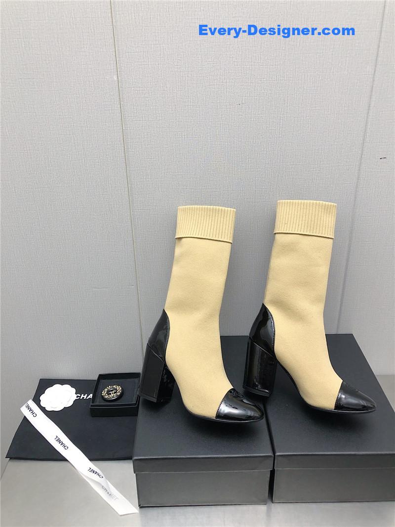 CC autumn winter small fragrance chunky heel socks boots