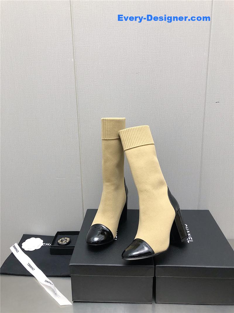 CC autumn winter small fragrance chunky heel socks boots