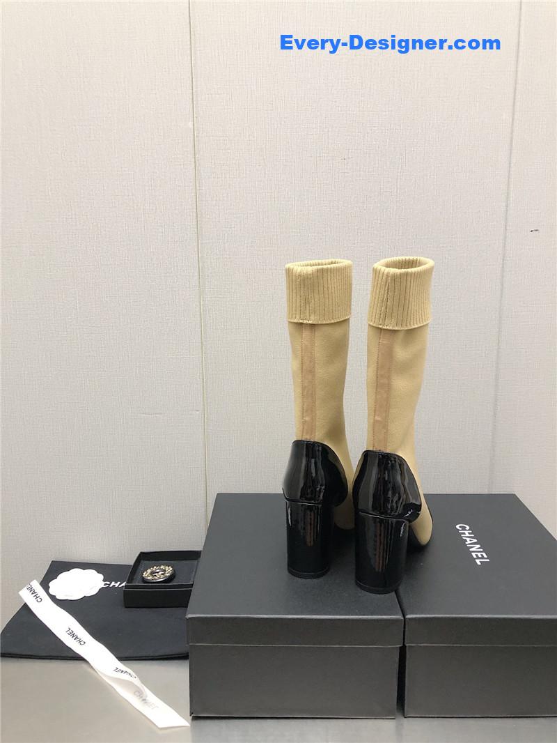 CC autumn winter small fragrance chunky heel socks boots