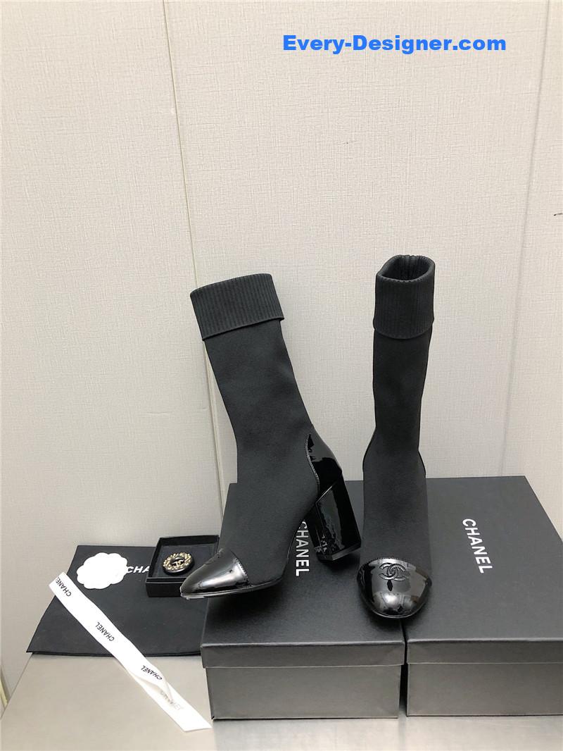 CC autumn winter small fragrance chunky heel socks boots
