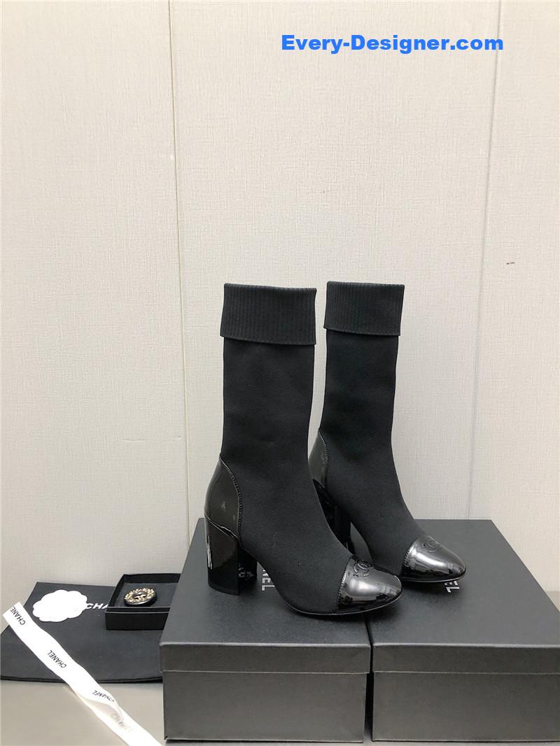 CC autumn winter small fragrance chunky heel socks boots