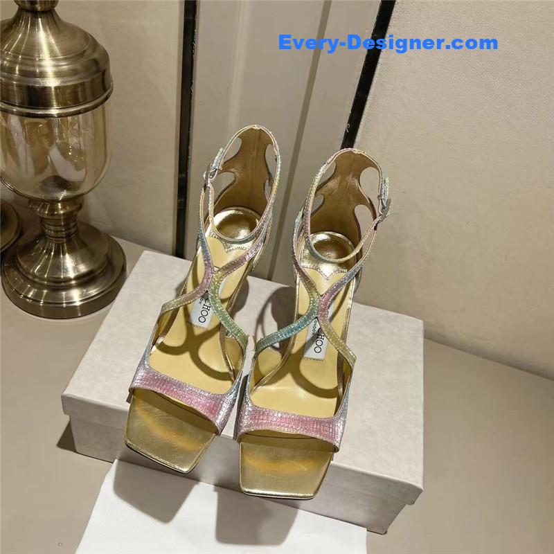 J1m*y Ch00 rainbow metallic high-heeled sandals