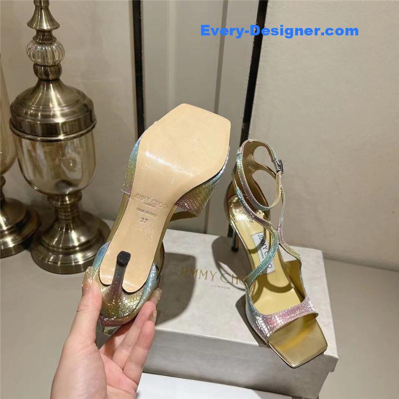 J1m*y Ch00 rainbow metallic high-heeled sandals