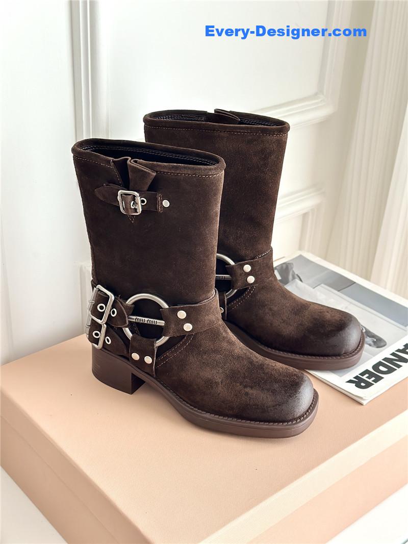M1um1u autumn and winter brushed suede distressed boots