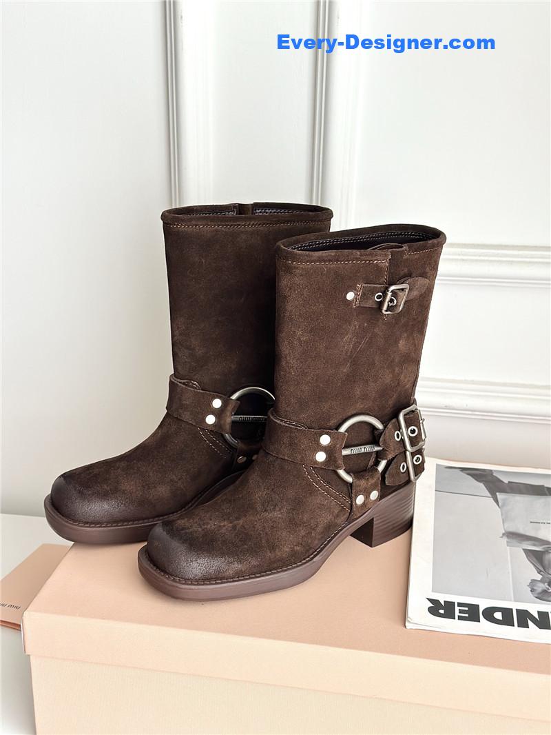 M1um1u autumn and winter brushed suede distressed boots