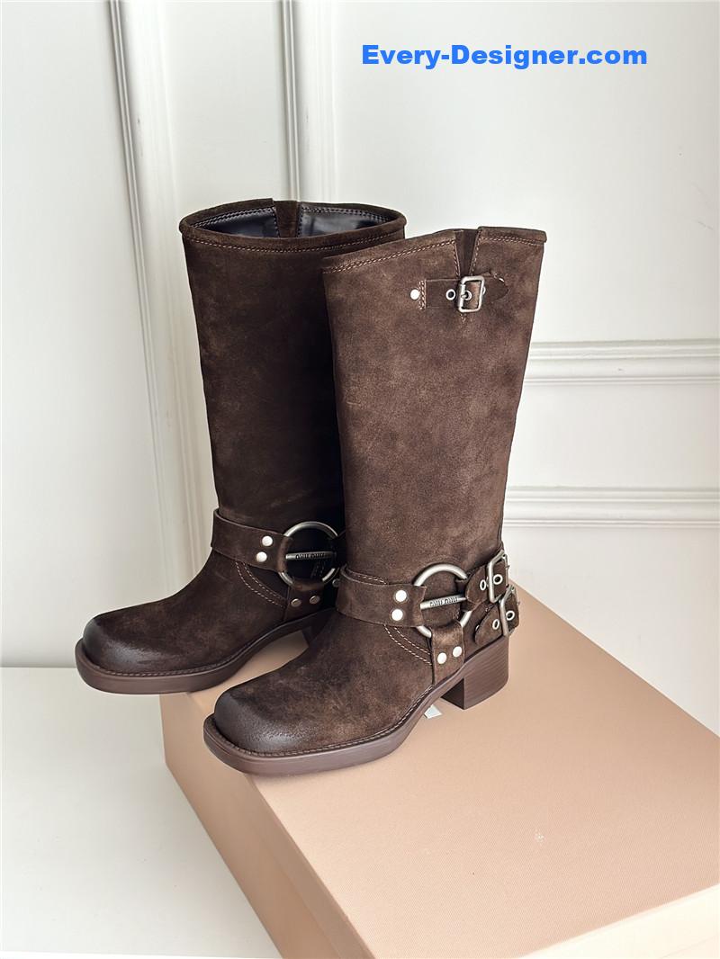 M1um1u autumn and winter brushed suede distressed boots