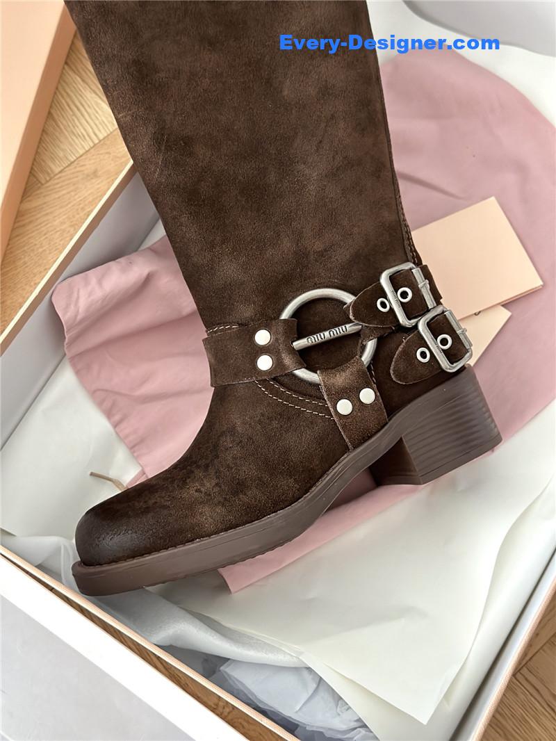 M1um1u autumn and winter brushed suede distressed boots