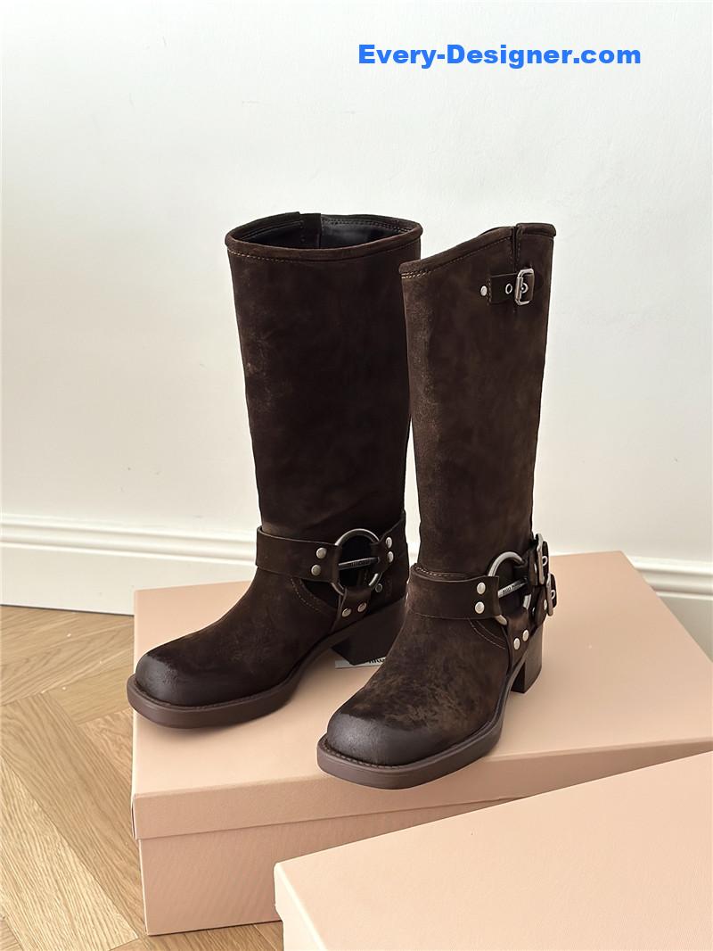 M1um1u autumn and winter brushed suede distressed boots