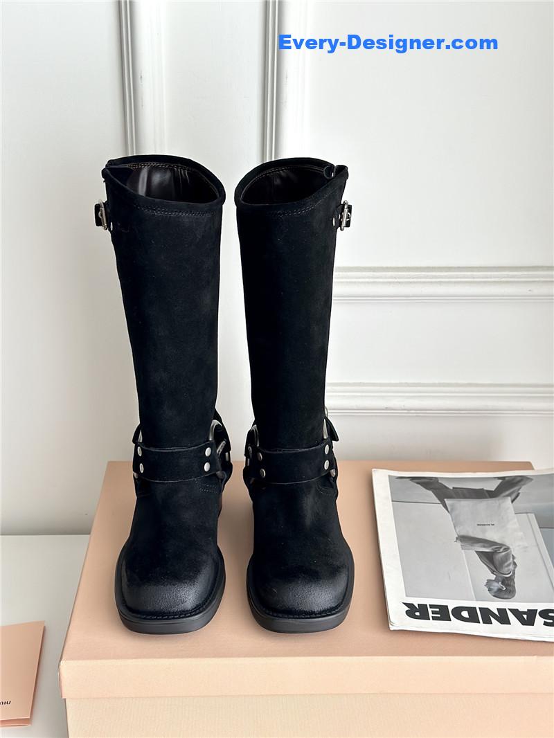 M1um1u autumn and winter brushed suede distressed boots