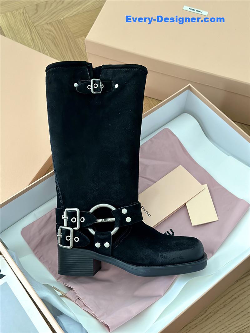 M1um1u autumn and winter brushed suede distressed boots