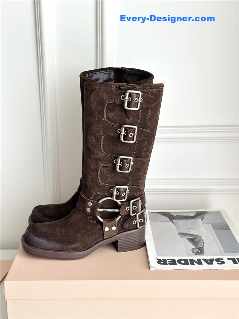 M1um1u autumn and winter brushed suede distressed boots
