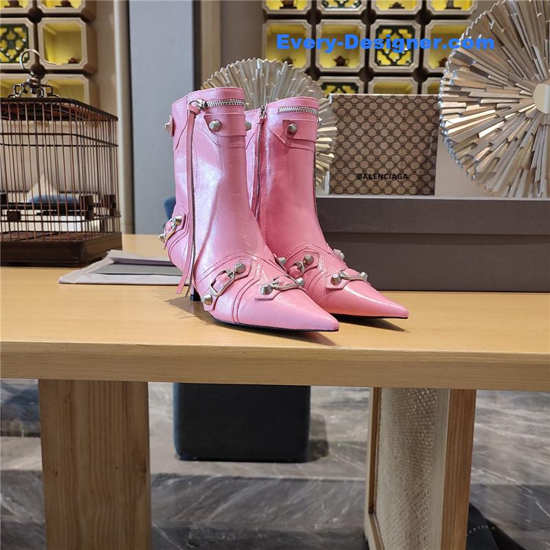 Ba1en*iaga orange pointed toe side zip kitten heel booties